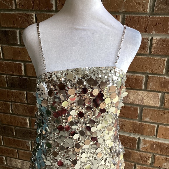 Sequin Chain Strap Mini Dress (Silvery Grey) - Picture 8 of 14